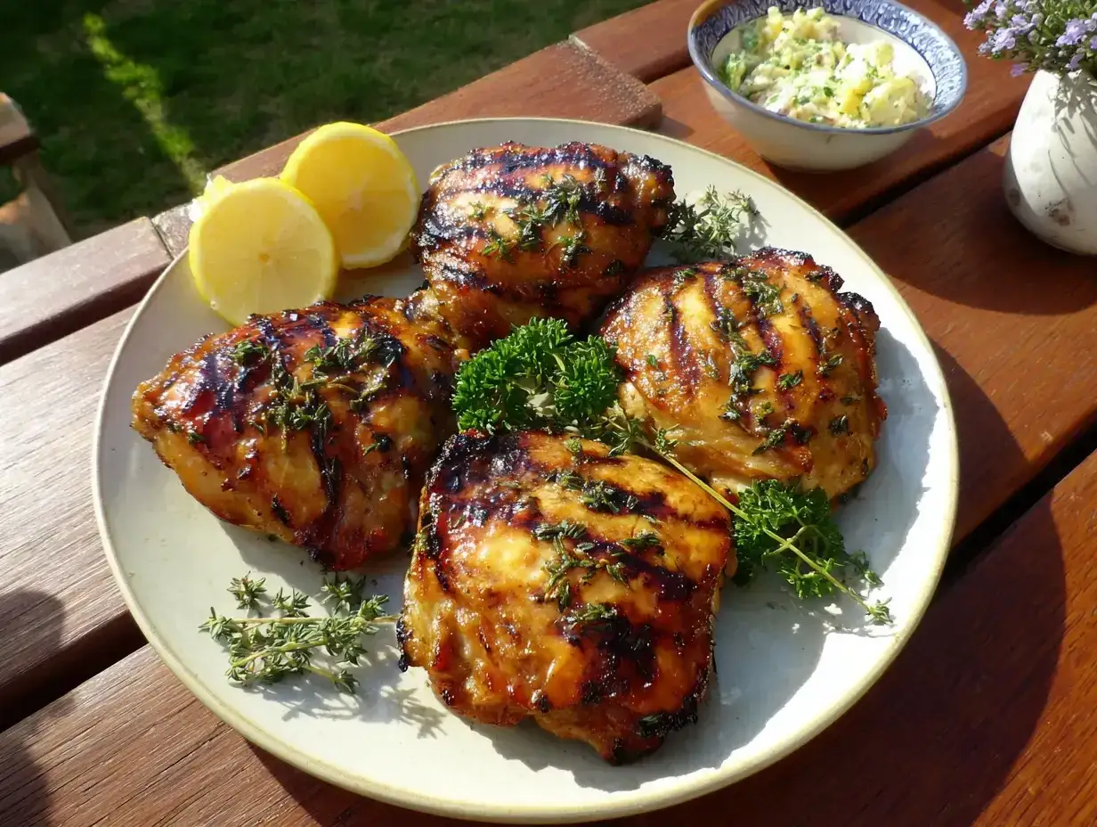 Grillad kyckling med örter och citron, perfekt till en somrig sallad. Kanske med lite fetaost till?