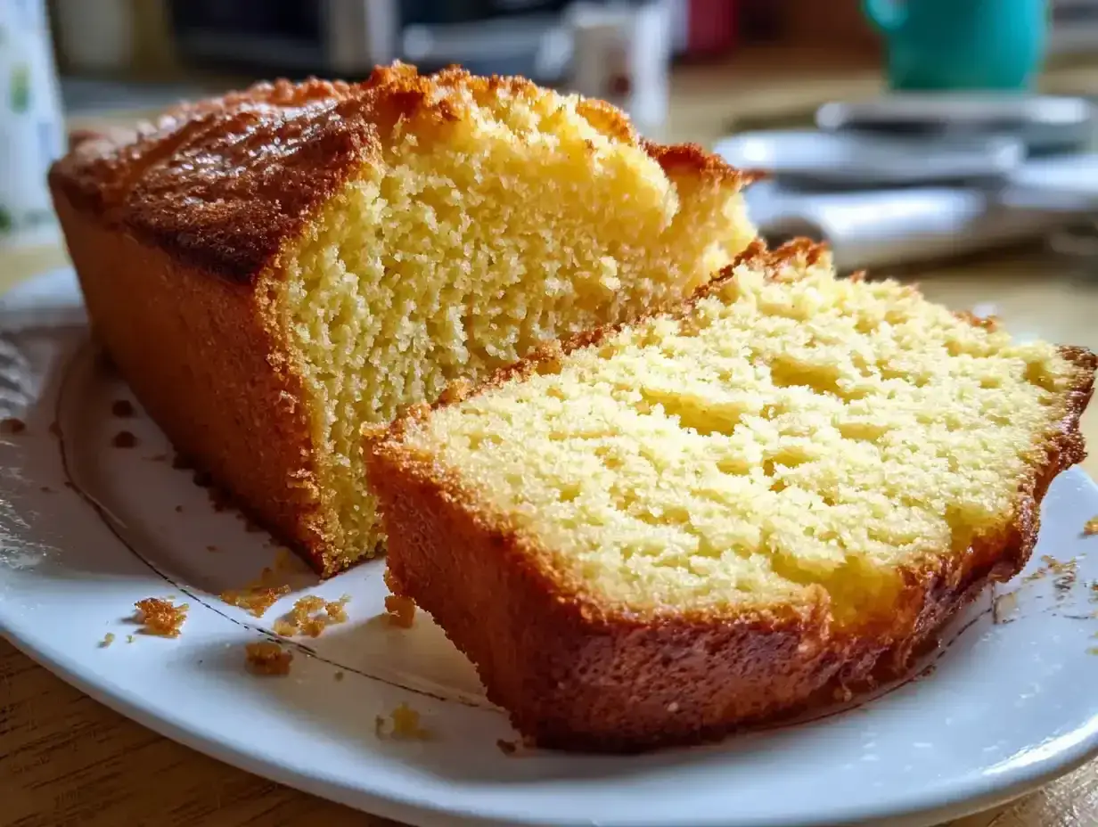 En saftig sockerkaka med gyllene skorpa, skuren i en bit p&aring; en vit tallrik. Perfekt f&ouml;r fikat!